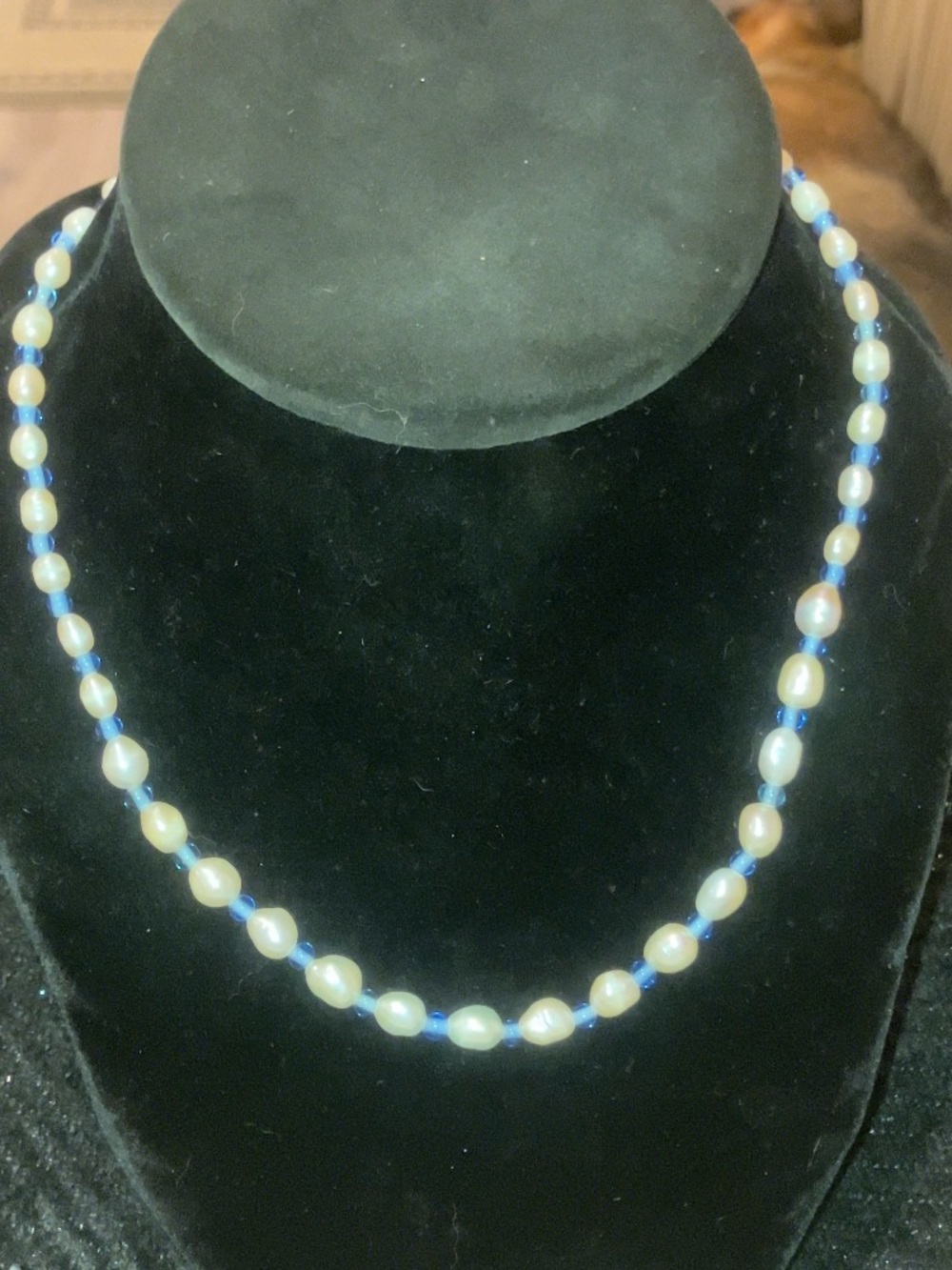 8-9mm Cultured South Sea Pearl Necklace w/ Blue Garnet - Elegant Jewelry